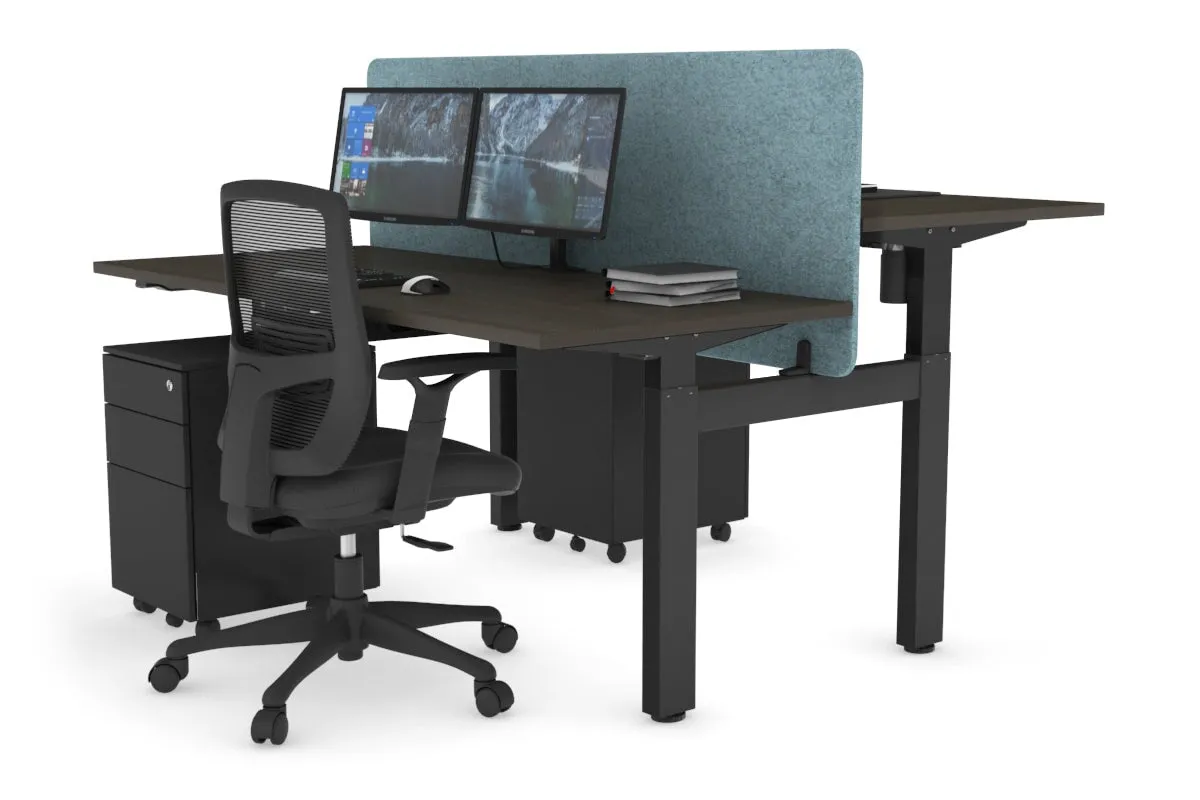 Just Right Height Adjustable 2 Person H-Bench Workstation - Black Frame [1200L x 700W]