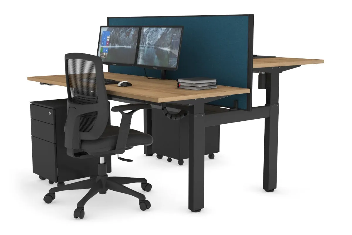 Just Right Height Adjustable 2 Person H-Bench Workstation - Black Frame [1200L x 700W]