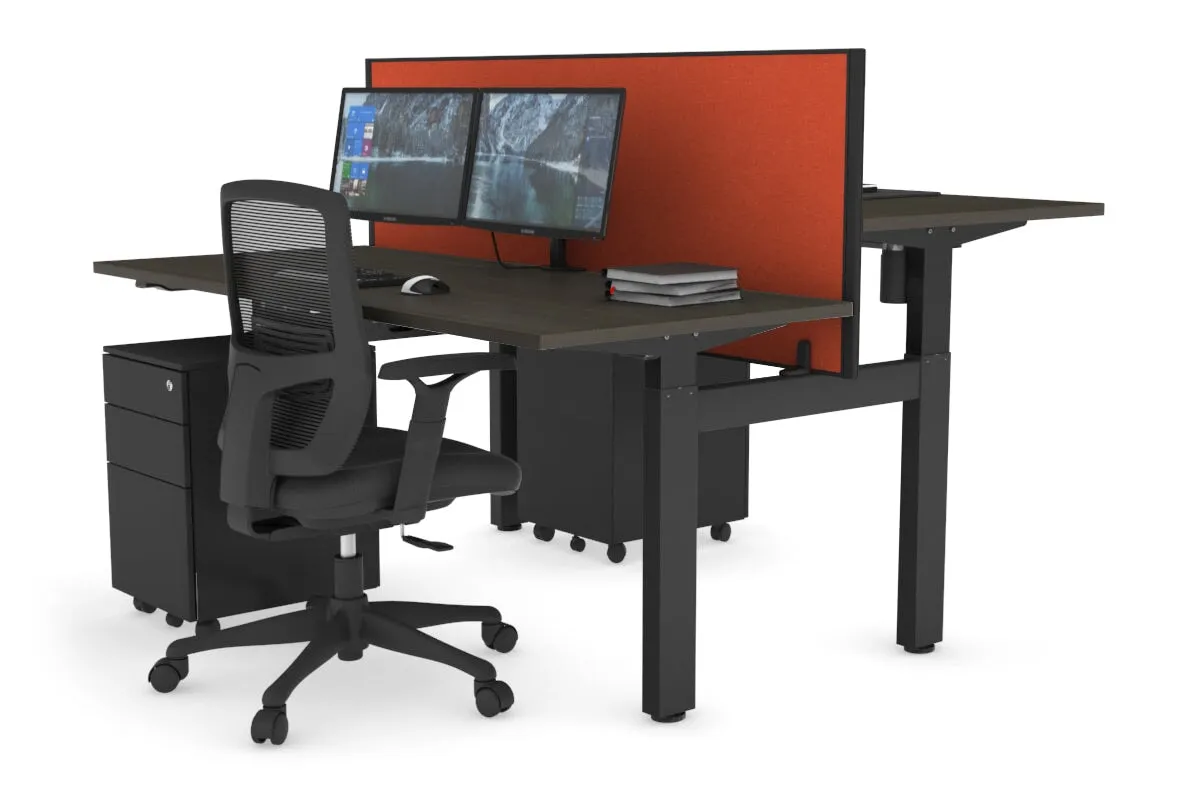 Just Right Height Adjustable 2 Person H-Bench Workstation - Black Frame [1200L x 700W]