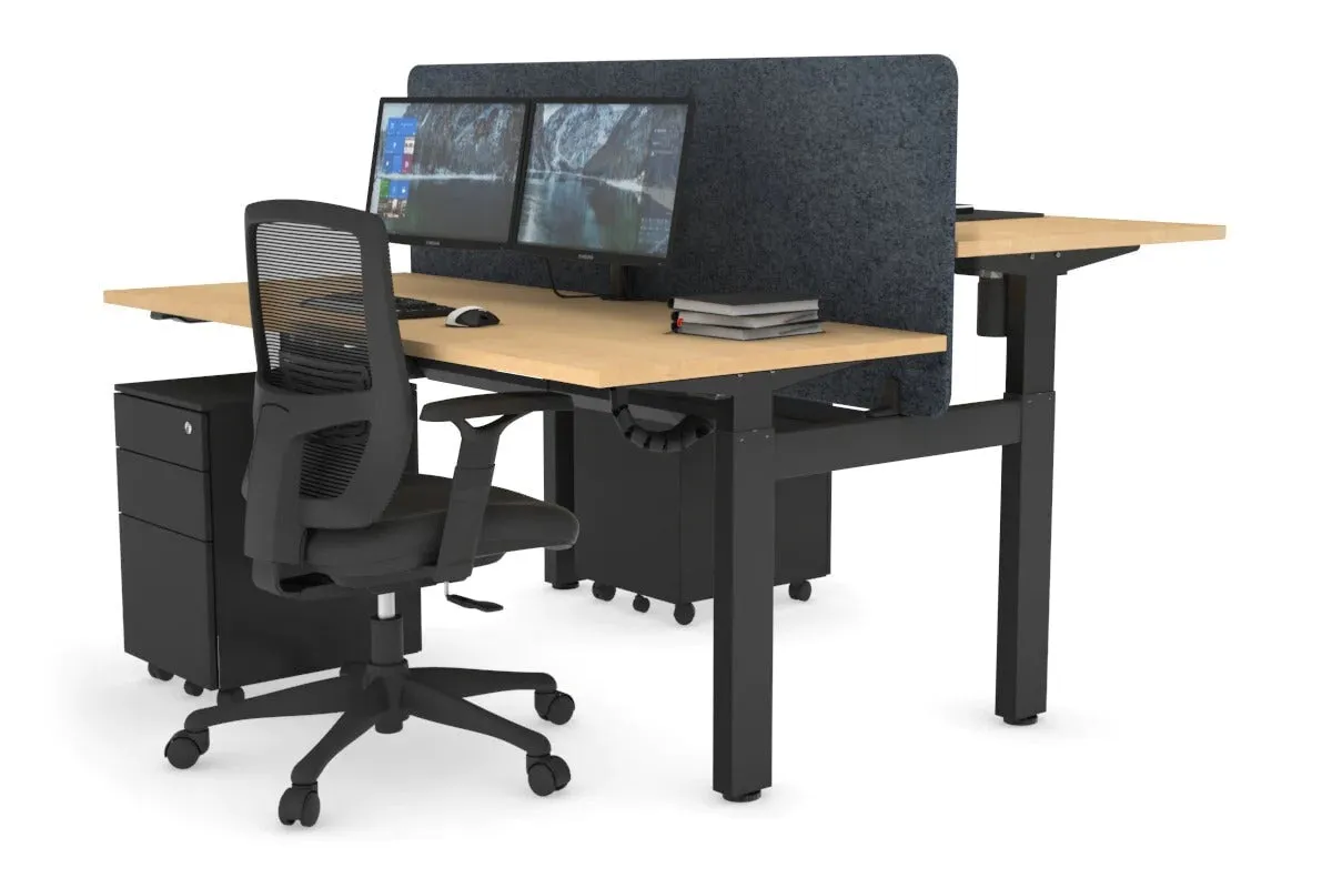 Just Right Height Adjustable 2 Person H-Bench Workstation - Black Frame [1200L x 700W]