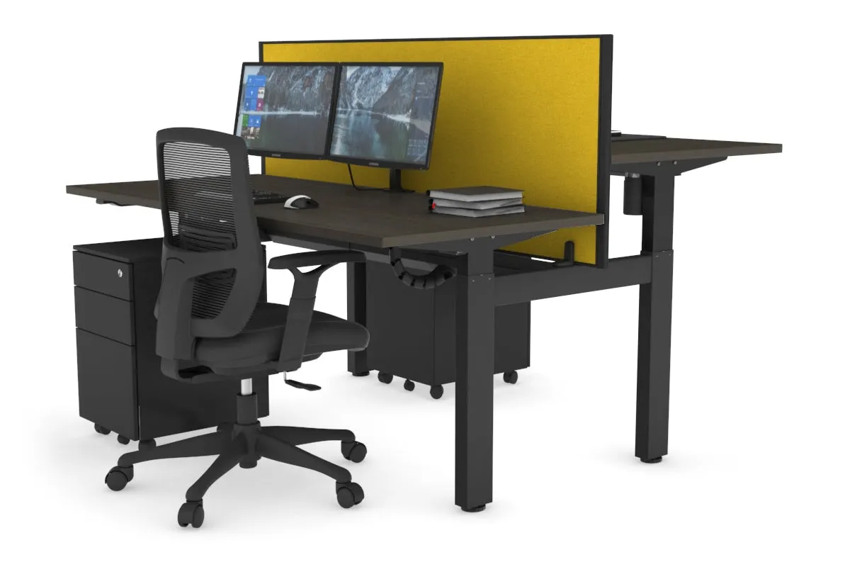 Just Right Height Adjustable 2 Person H-Bench Workstation - Black Frame [1200L x 700W]