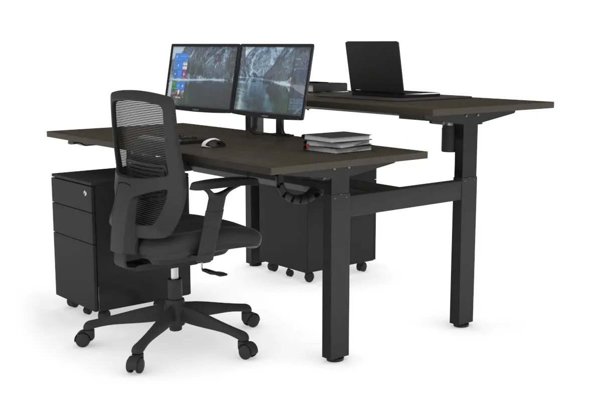 Just Right Height Adjustable 2 Person H-Bench Workstation - Black Frame [1200L x 700W]