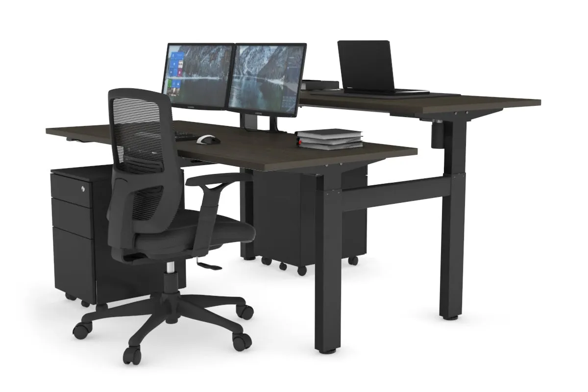 Just Right Height Adjustable 2 Person H-Bench Workstation - Black Frame [1200L x 700W]