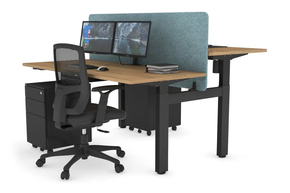 Just Right Height Adjustable 2 Person H-Bench Workstation - Black Frame [1200L x 700W]