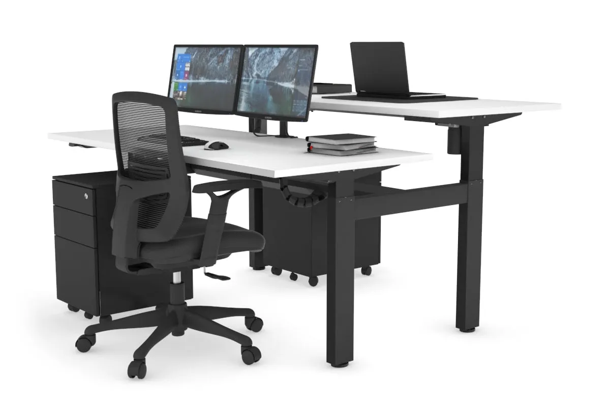 Just Right Height Adjustable 2 Person H-Bench Workstation - Black Frame [1200L x 700W]