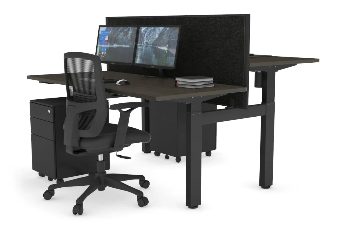 Just Right Height Adjustable 2 Person H-Bench Workstation - Black Frame [1200L x 700W]