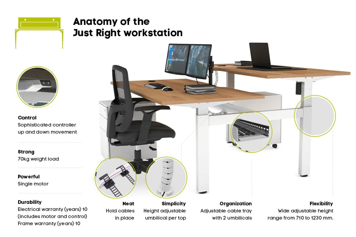 Just Right Height Adjustable 2 Person H-Bench Workstation - Black Frame [1200L x 700W]