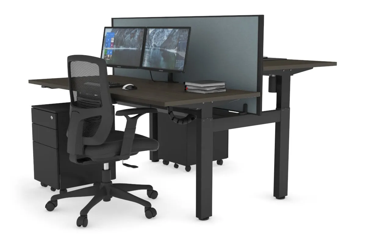 Just Right Height Adjustable 2 Person H-Bench Workstation - Black Frame [1200L x 700W]