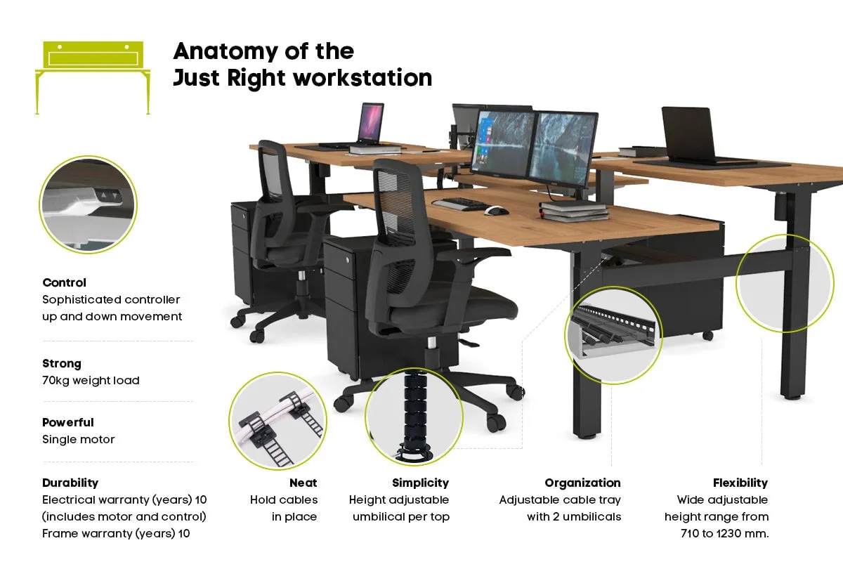 Just Right Height Adjustable 4 Person Bench Workstation [1200L x 700W]