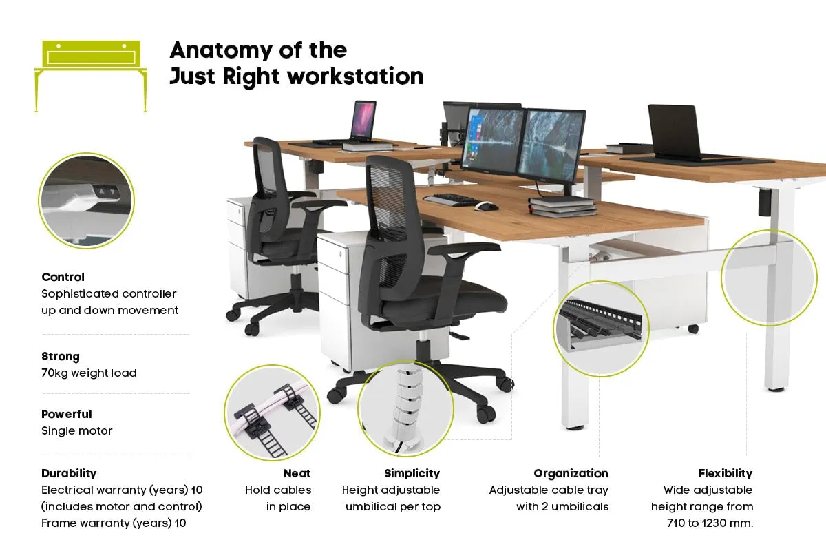 Just Right Height Adjustable 4 Person Bench Workstation [1200L x 700W]