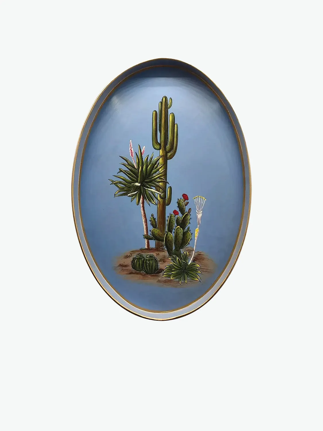 Les Ottomans Cactus Oval Hand-Painted Tray