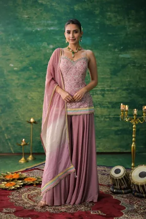 Light Pink Embroidered Raw Silk Palazzo Set