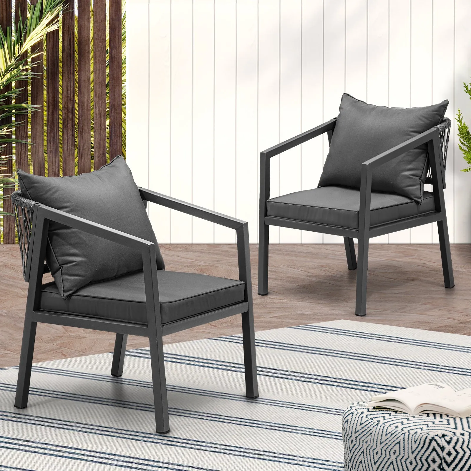 Livsip 2PCS Outdoor Furniture Chairs Garden Patio Garden Lounge Set Steel Frame