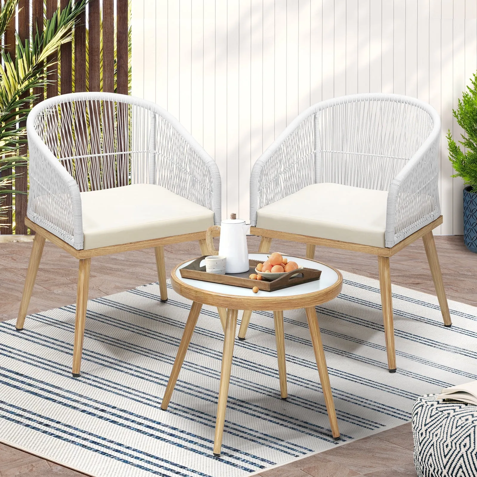 Livsip 3PCS Outdoor Furniture Lounge Setting Dining Table Chair Patio Bistro Set