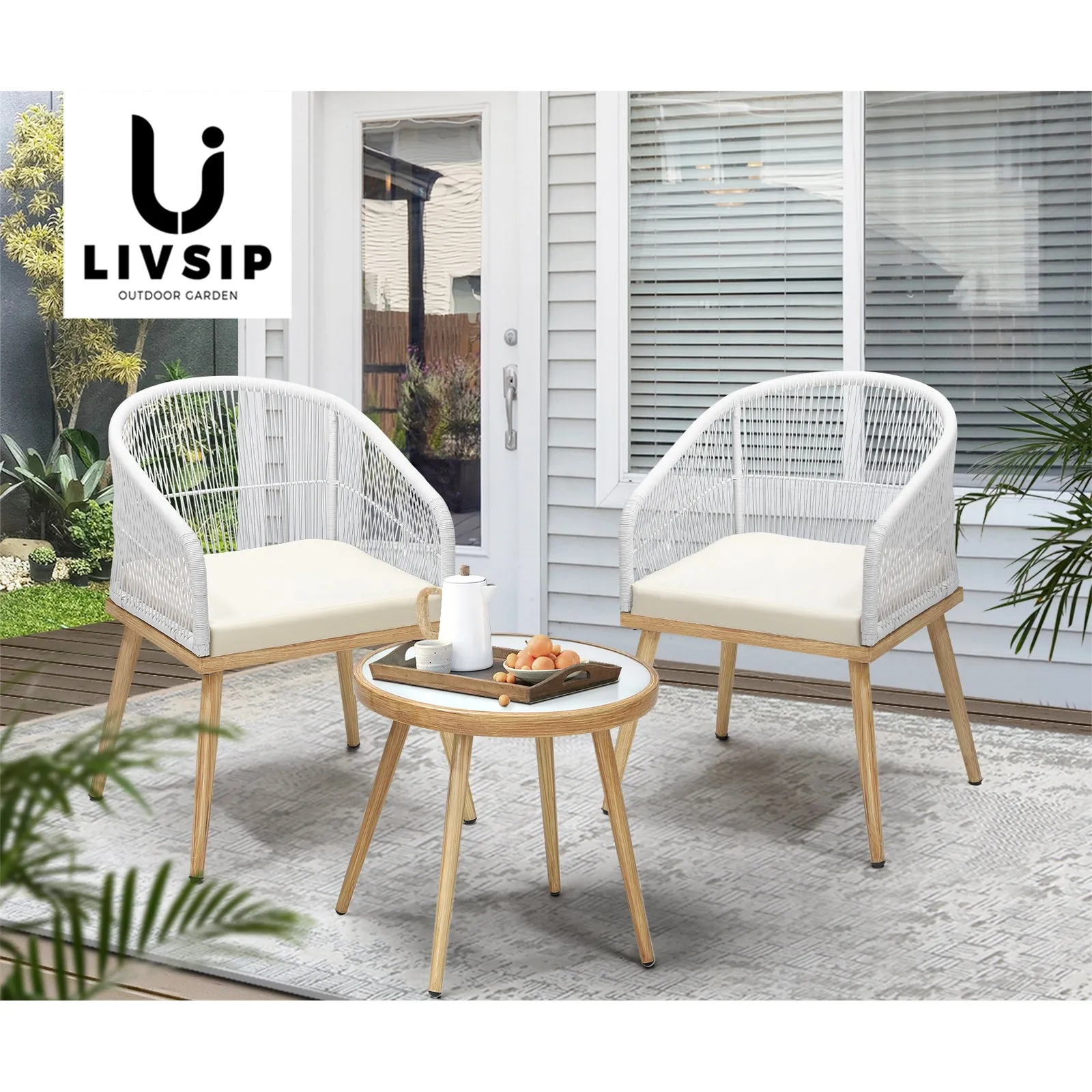 Livsip 3PCS Outdoor Furniture Lounge Setting Dining Table Chair Patio Bistro Set