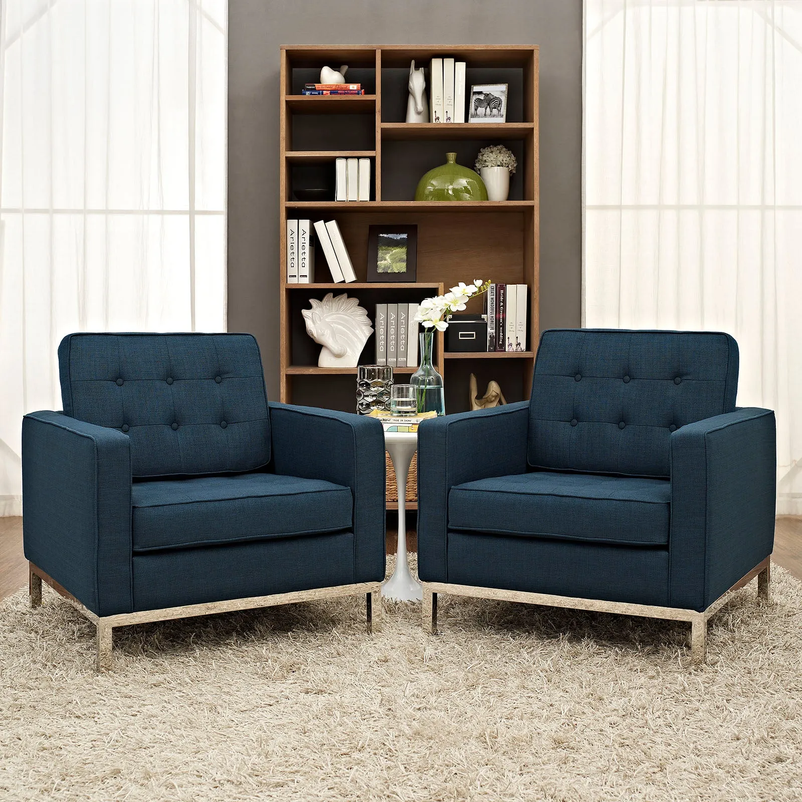 Loft Armchairs Upholstered Fabric Set of 2