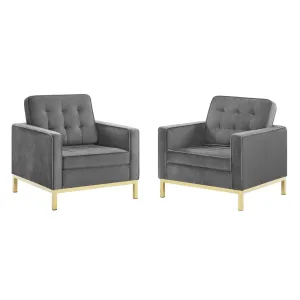 Loft Gold Stainless Steel Leg Performance Velvet Armchair Set of 2