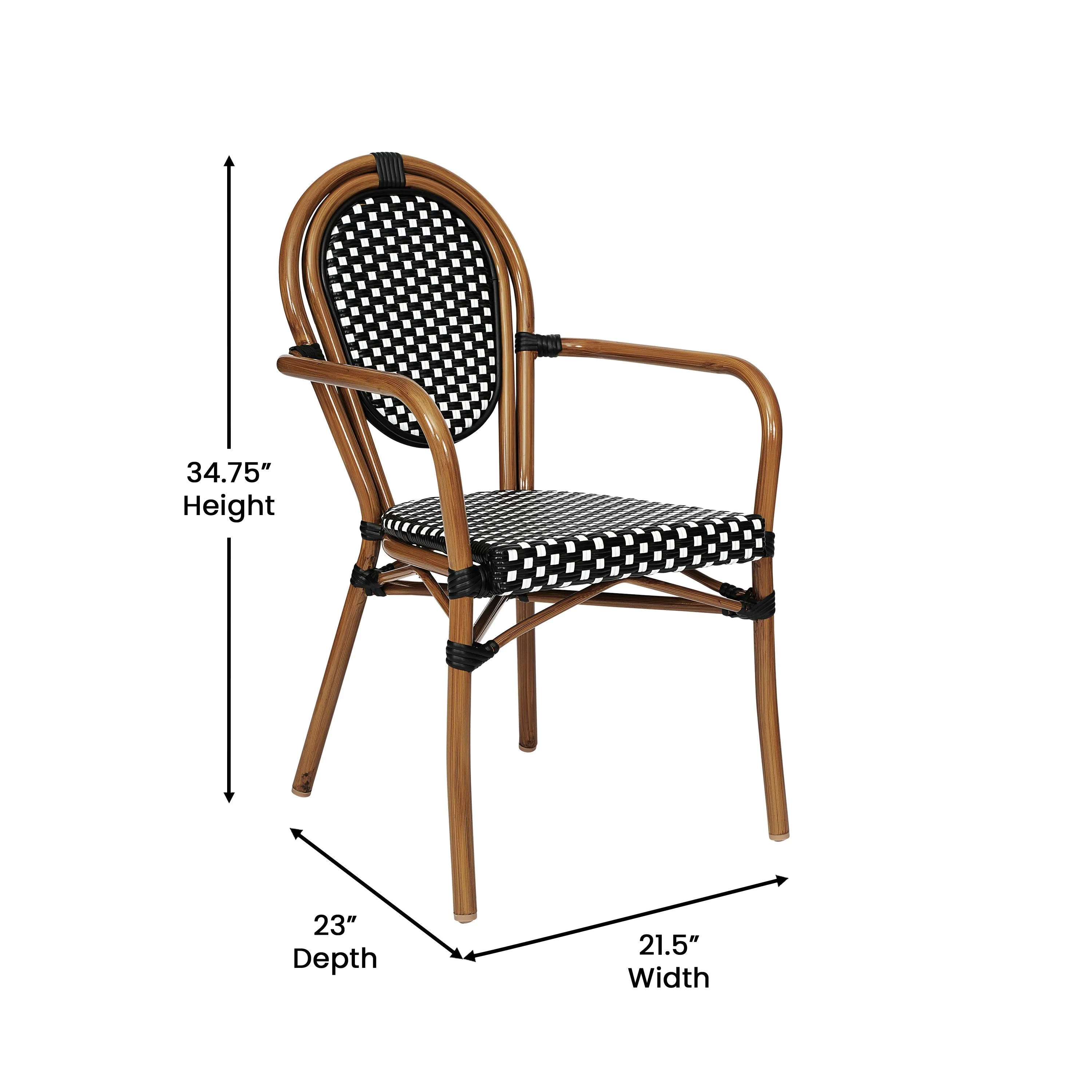 Lourdes Indoor/Outdoor Commercial Bistro 31.5" Table, PE Rattan, Glass Top with 4 Stack Chairs