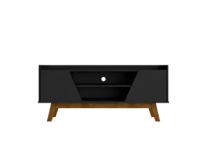 Manhattan Comfort Mid-Century Modern Marcus 53.14 TV Stand with Solid Wood Legs in  Matte Black