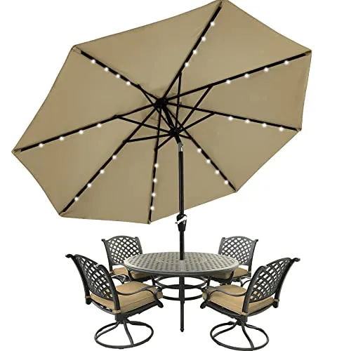 MASTERCANOPY Patio Umbrella with 32 Solar LED Lights -8 Ribs (11ft,Khaki)