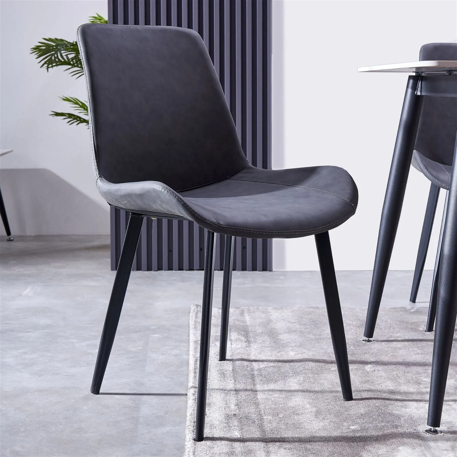 Set of Four Mendy Dining Chairs with Grey PU Seats and Carbon Steel Frame by Criterion™