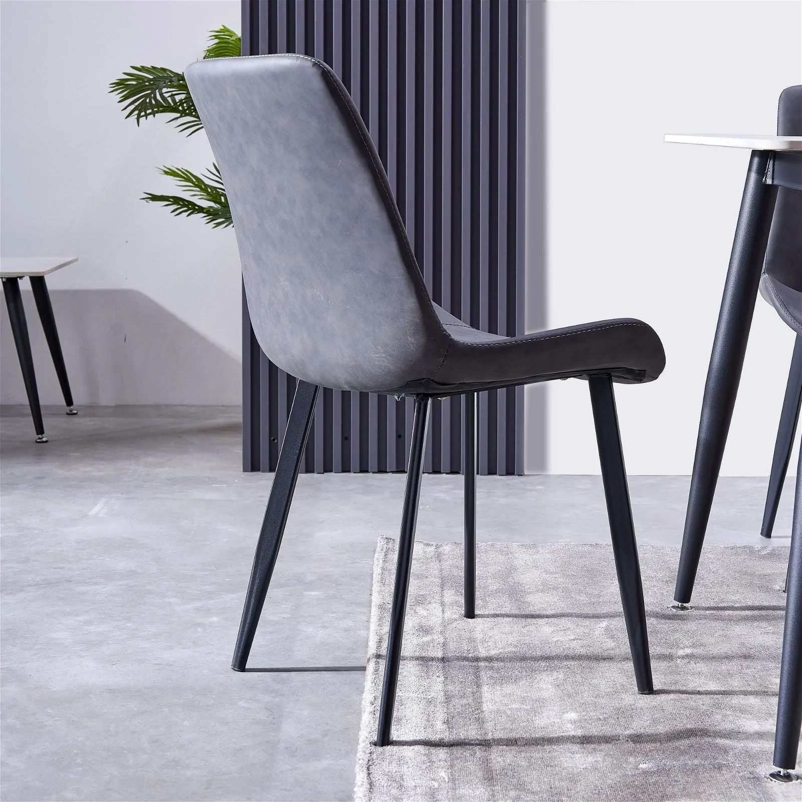 Set of Four Mendy Dining Chairs with Grey PU Seats and Carbon Steel Frame by Criterion™