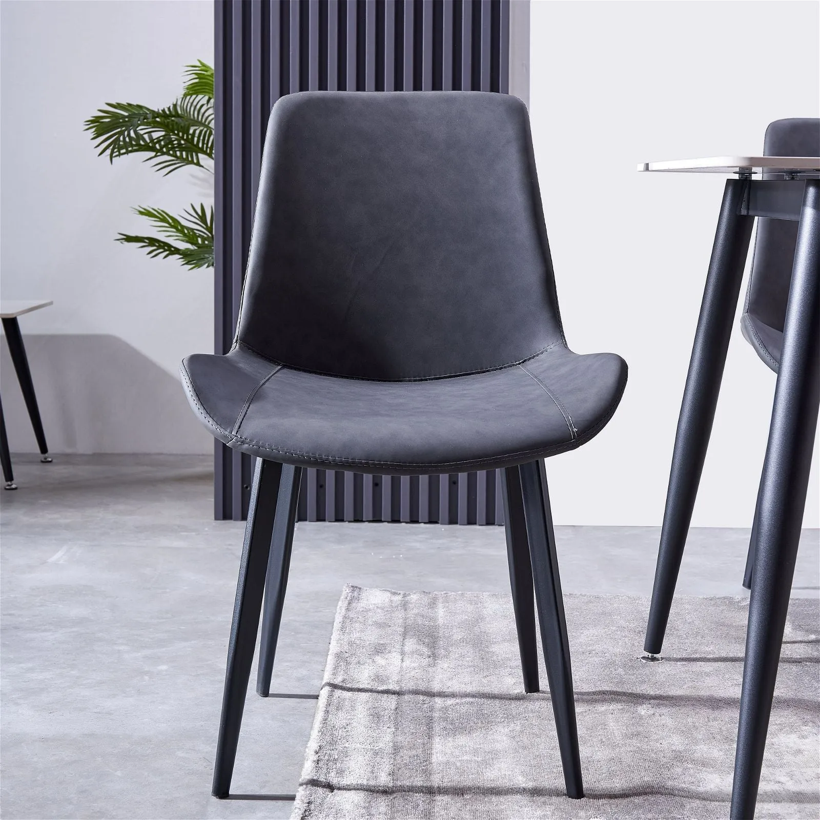 Set of Four Mendy Dining Chairs with Grey PU Seats and Carbon Steel Frame by Criterion™