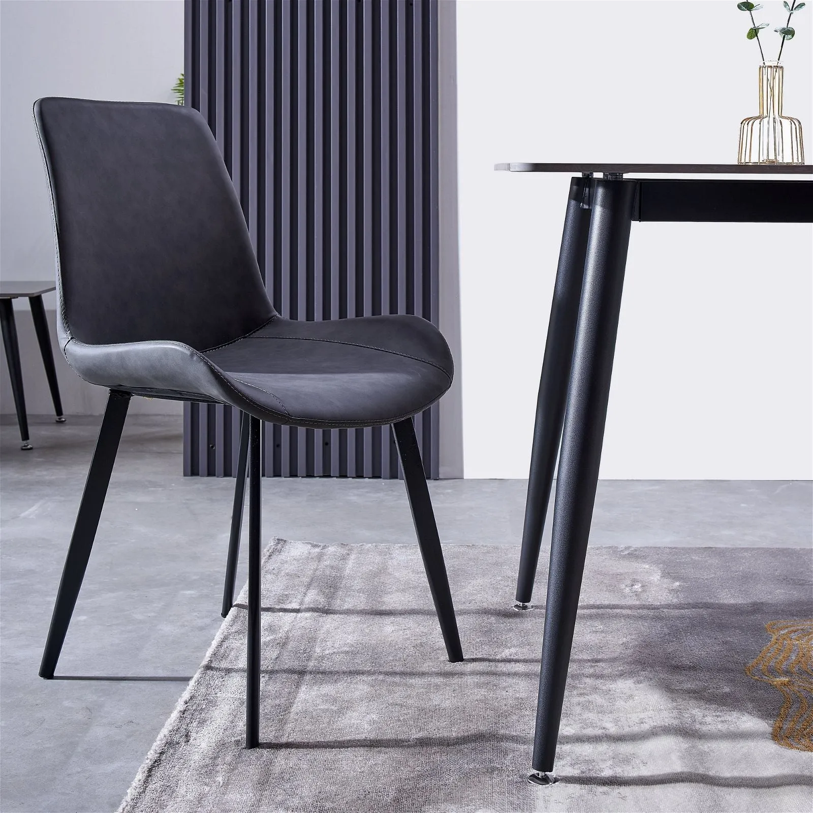 Set of Four Mendy Dining Chairs with Grey PU Seats and Carbon Steel Frame by Criterion™