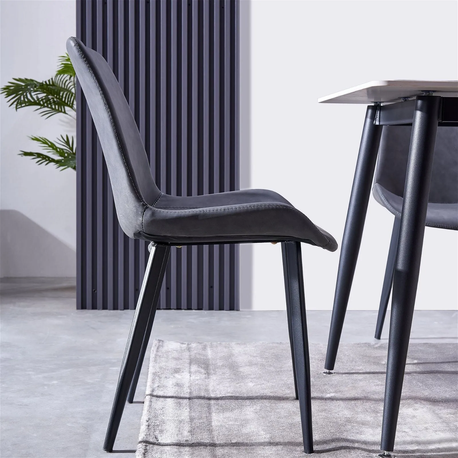 Set of Four Mendy Dining Chairs with Grey PU Seats and Carbon Steel Frame by Criterion™