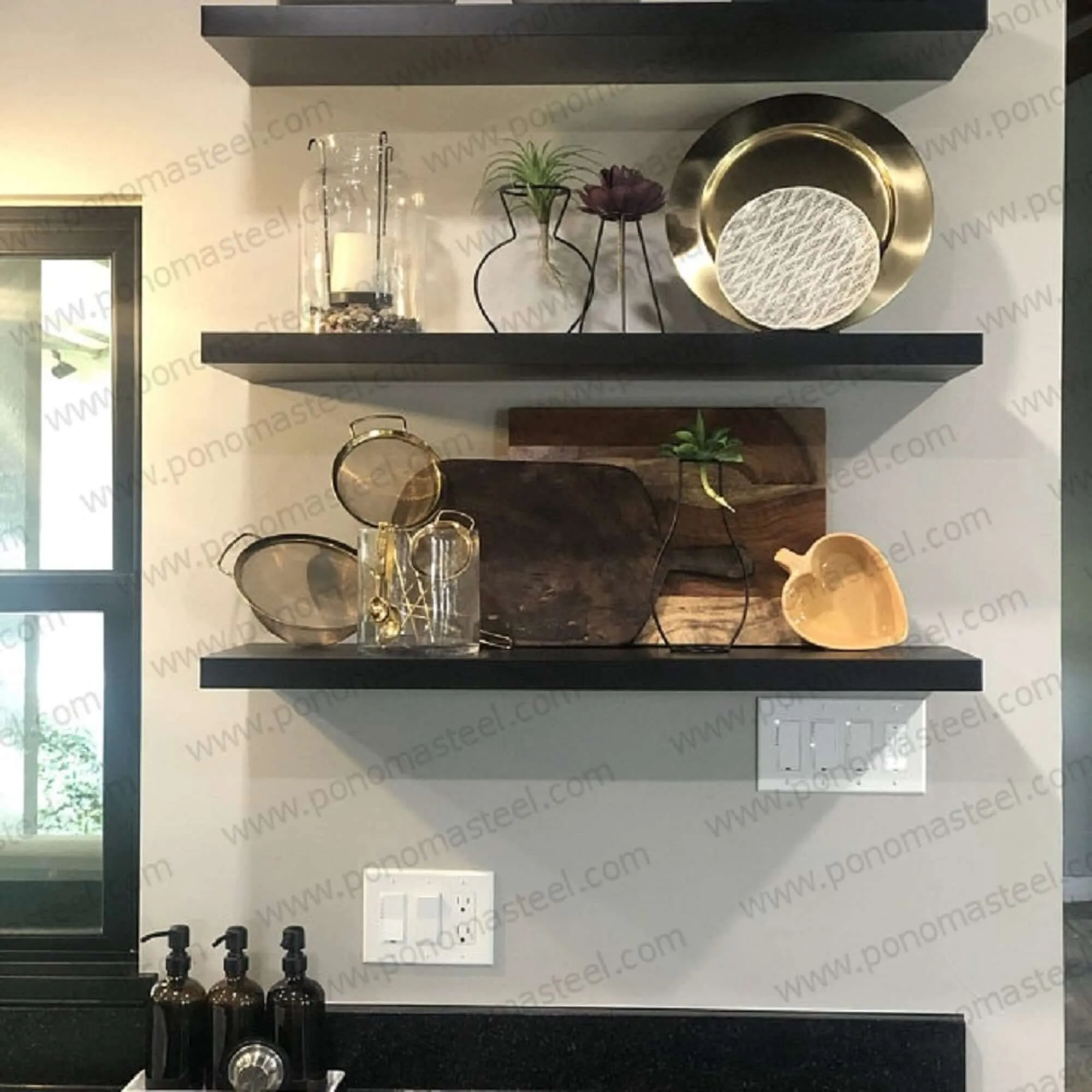 Metal shelves 93"- 96" (cm. 236.2- 243.6) made-to-order floating shelves Ponoma®