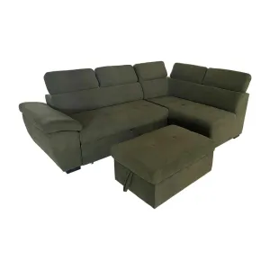 Mia Galen Farbric Corner Sofa with Pull Out Bed Ottoman Dark Green