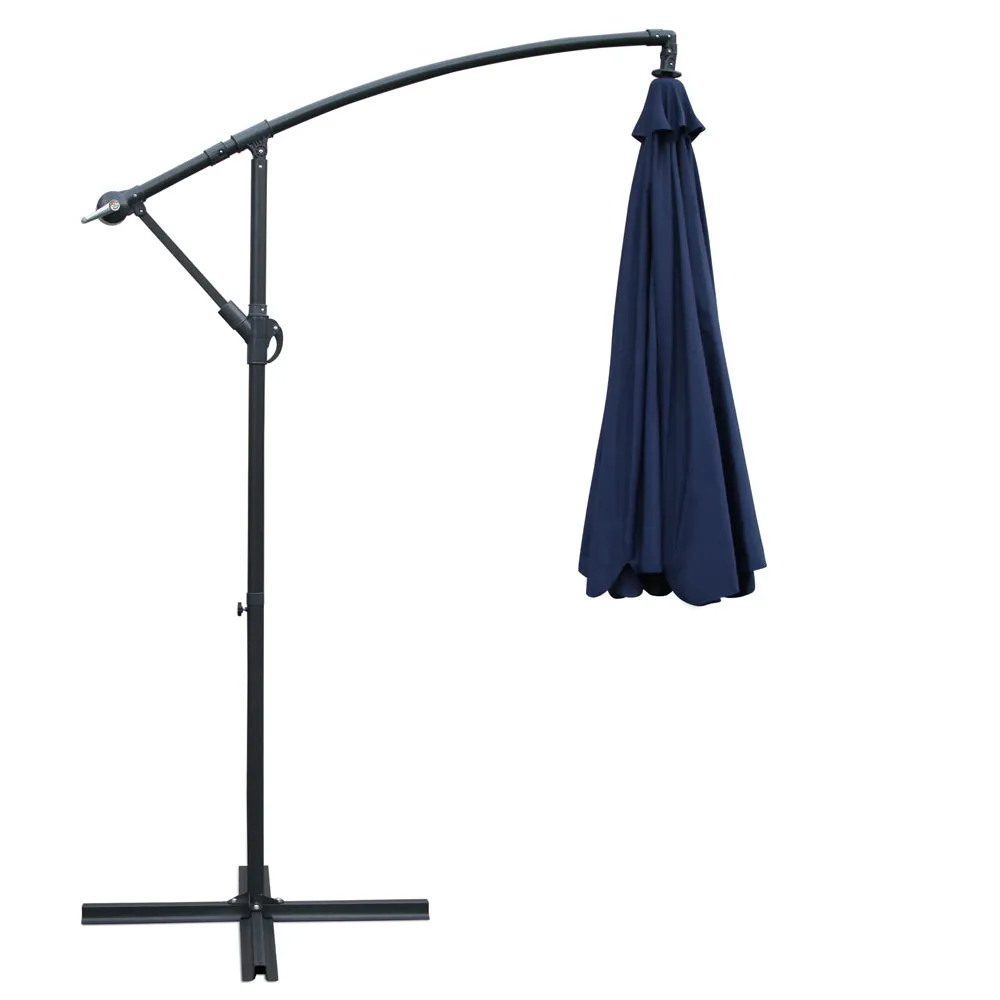 Navy Blue Cantilevered Outdoor Umbrella Shade Canopy Parasol Free Standing