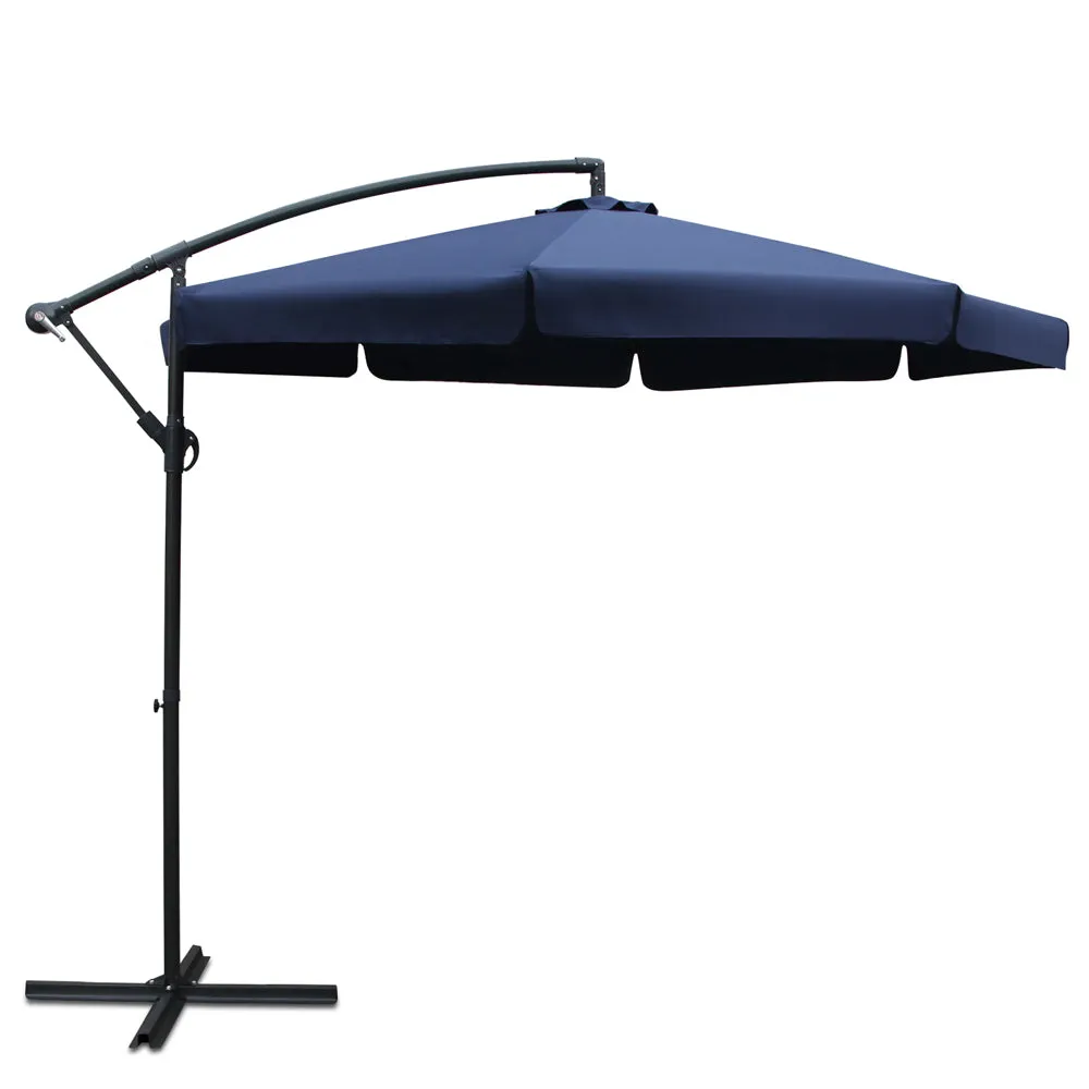 Navy Blue Cantilevered Outdoor Umbrella Shade Canopy Parasol Free Standing