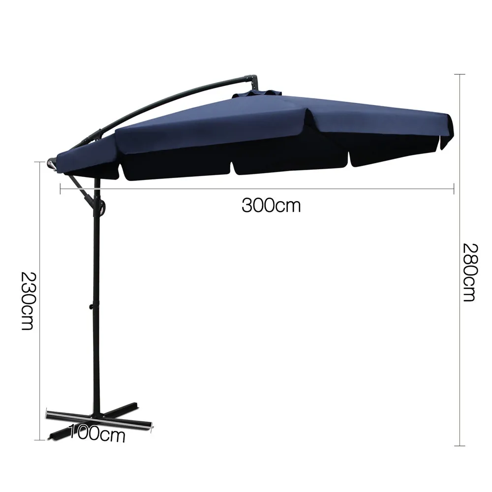 Navy Blue Cantilevered Outdoor Umbrella Shade Canopy Parasol Free Standing