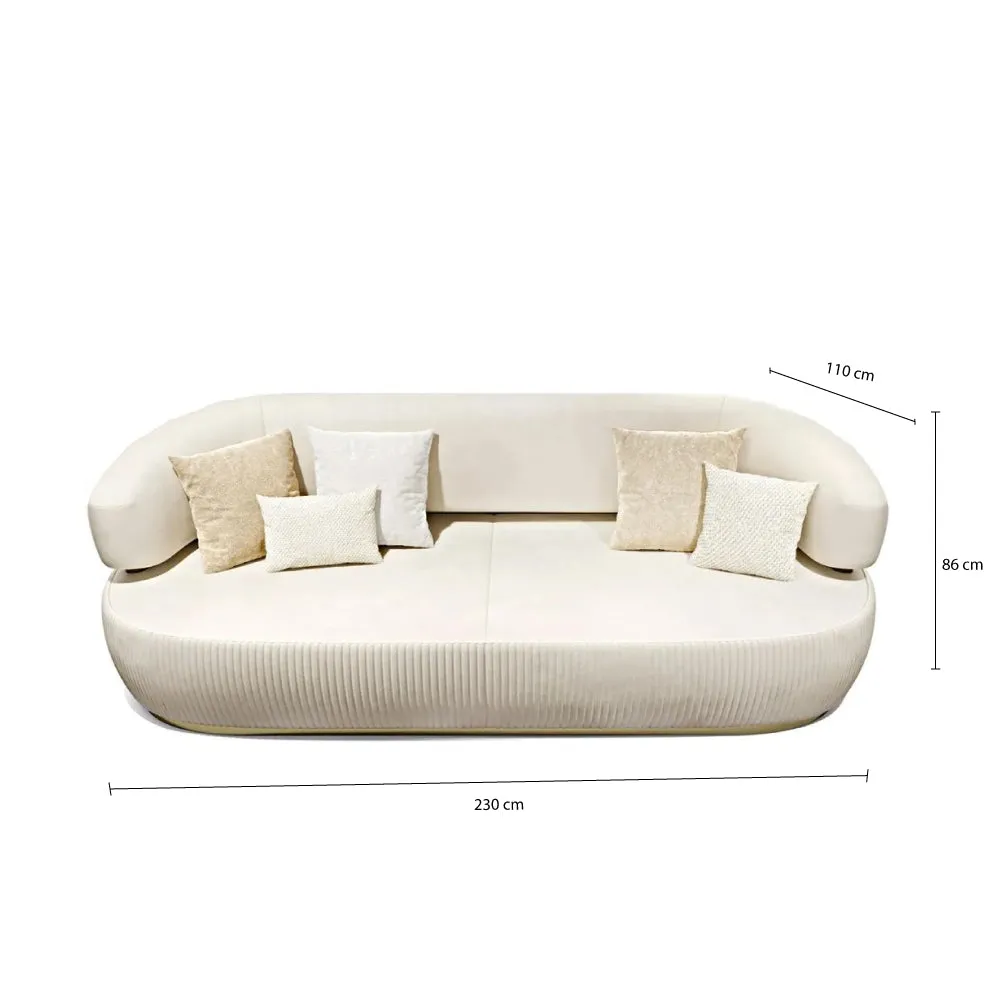 Nova 3-Seater Velvet Sofa in Ivory – Luxurious Comfort, L230cm x W110cm x H86cm