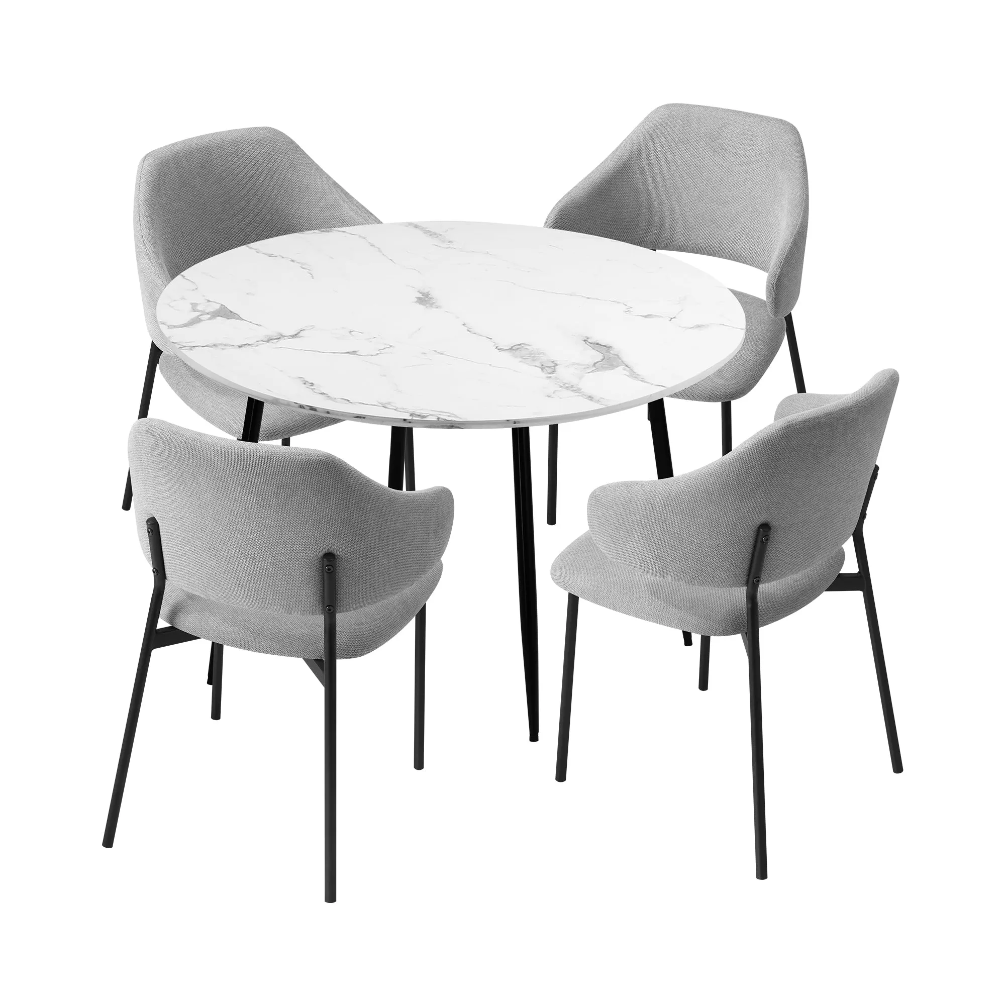 Oikiture 110cm Round Dining Table with 4PCS Dining Chairs Accent Fabric Grey