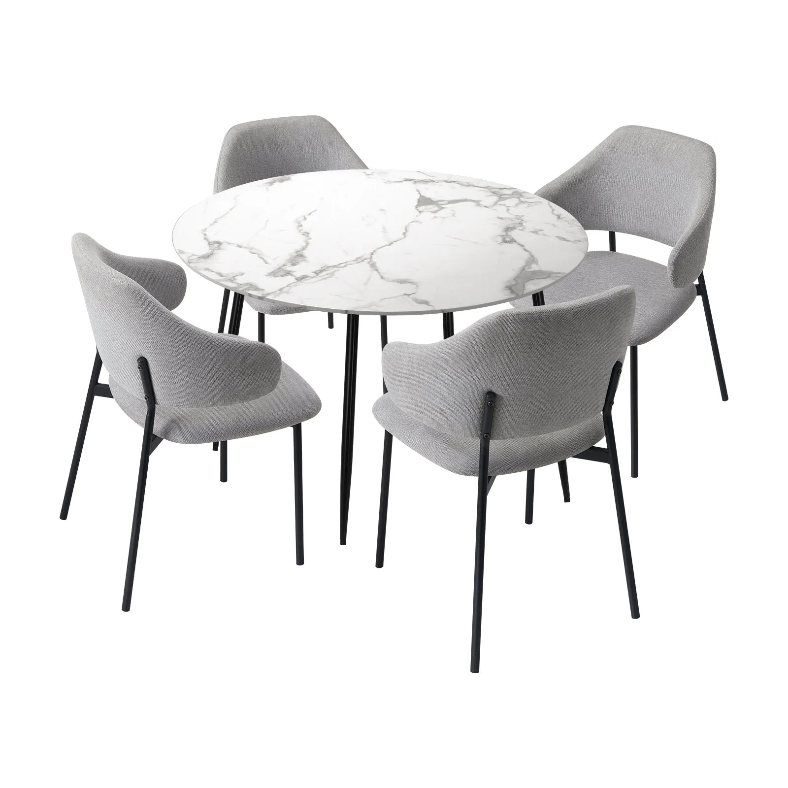 Oikiture 110cm Round Dining Table with 4PCS Dining Chairs Accent Fabric Grey