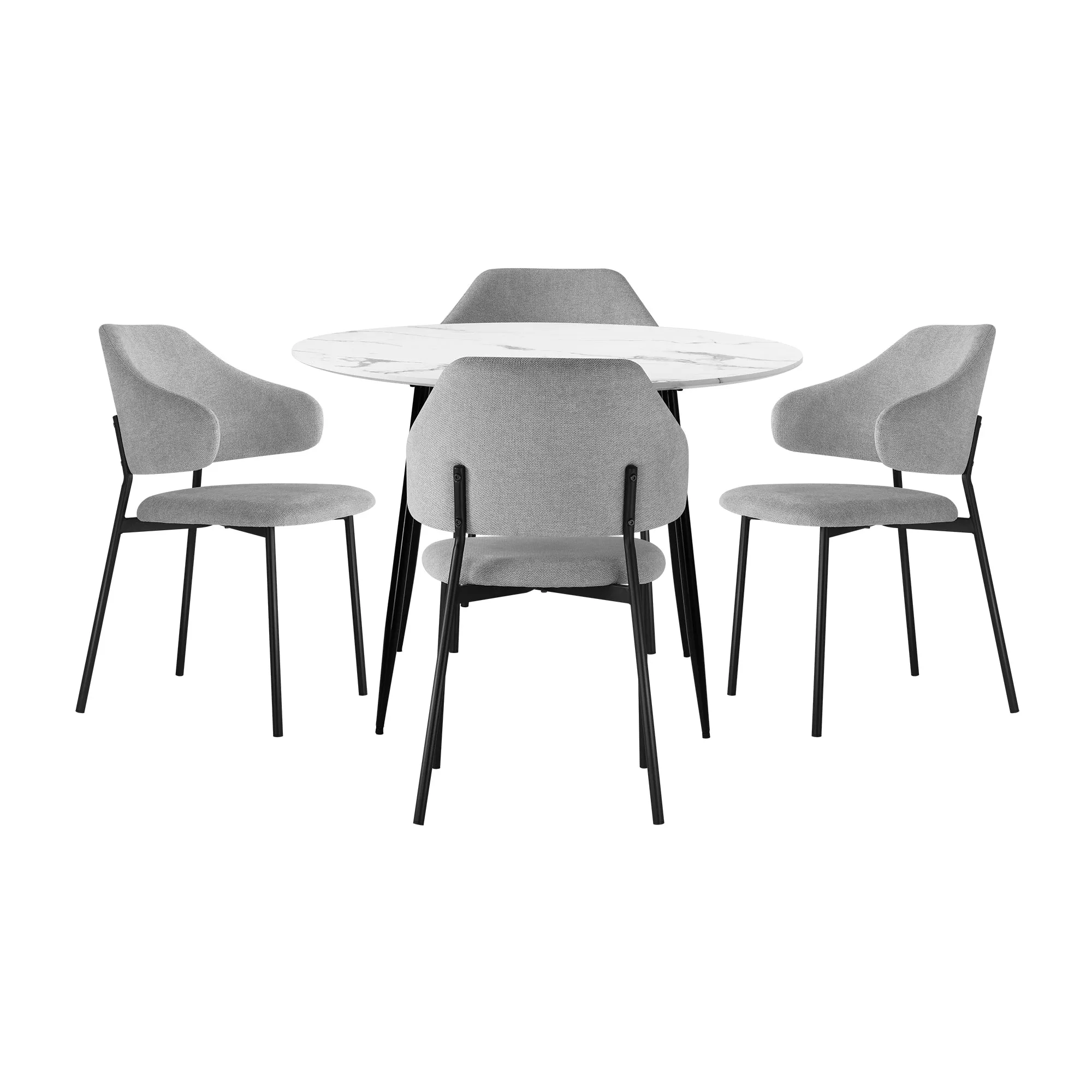 Oikiture 110cm Round Dining Table with 4PCS Dining Chairs Accent Fabric Grey