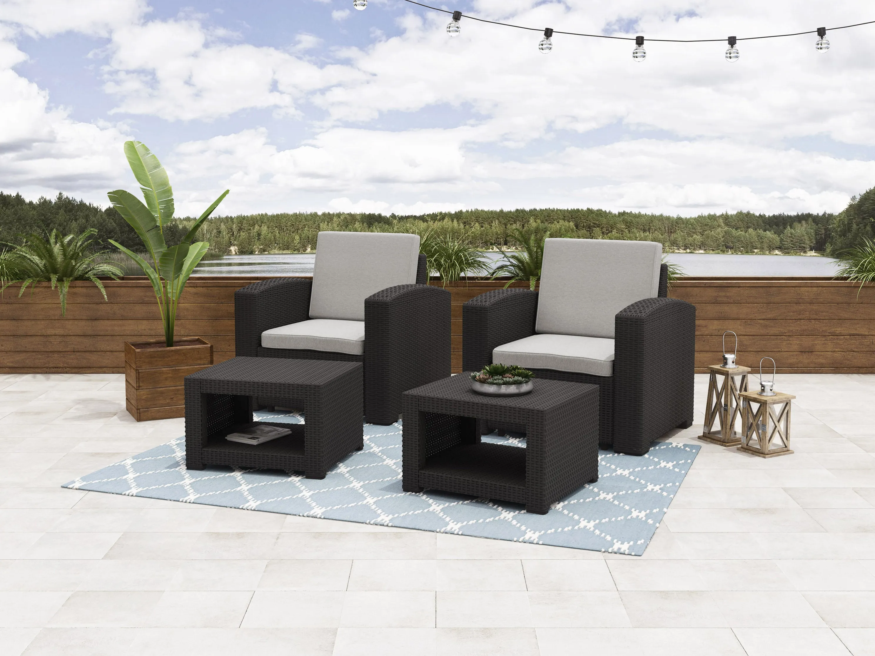 Outdoor Chairs with Ottoman, 4pc Patio Set