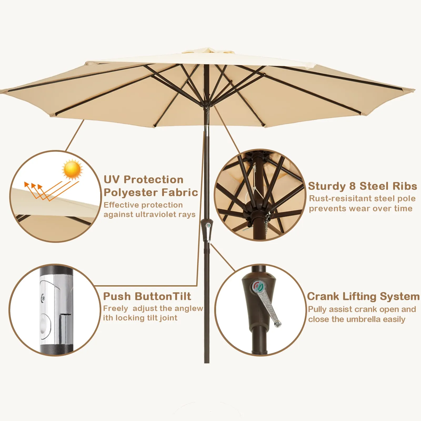 Patio Umbrella 9ft Market Outdoor Table Umbrella with Push Button.