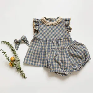 Plaid Ruffle Sleeve Cami Top and Bloomers Set for Girls