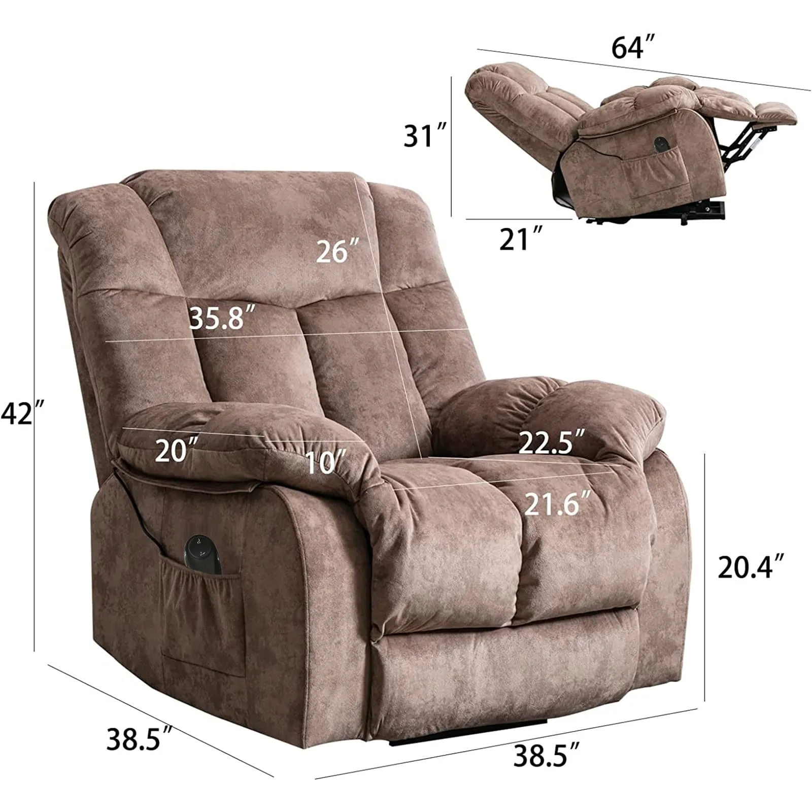 Power Lift Recliner Chair for Elderly- Heavy Duty and Safety Motion Reclining Mechanism-Fabric Sofa Living Room Chair, Light Coffee