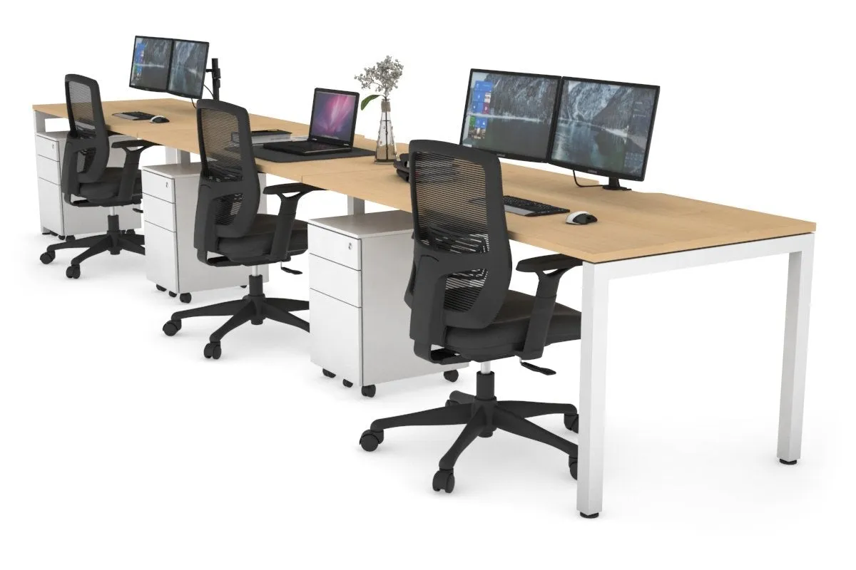 Quadro Square Legs 3 Person Run Office Workstation [1200L x 800W with Cable Scallop]