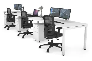 Quadro Square Legs 3 Person Run Office Workstation [1200L x 800W with Cable Scallop]