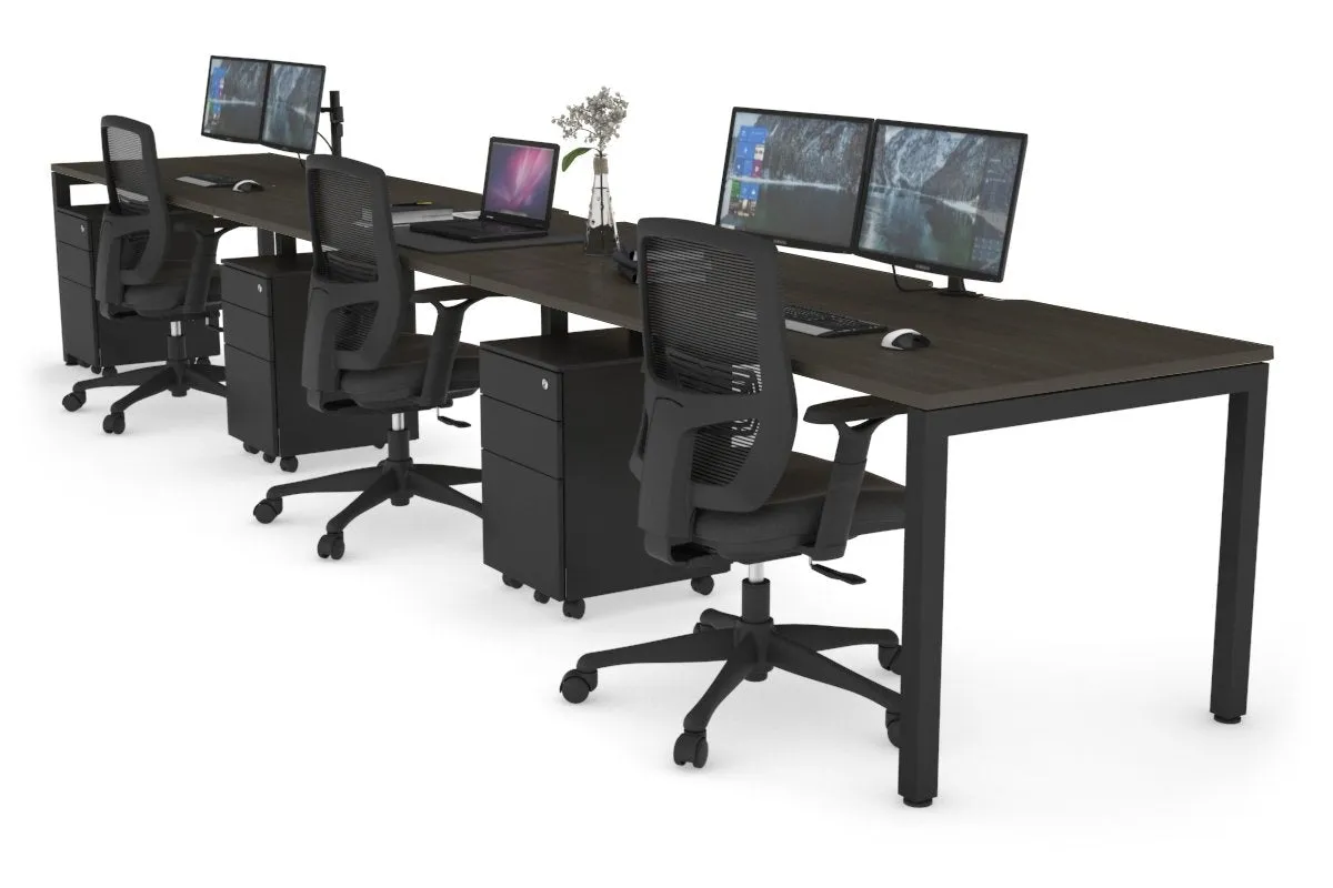 Quadro Square Legs 3 Person Run Office Workstation [1200L x 800W with Cable Scallop]