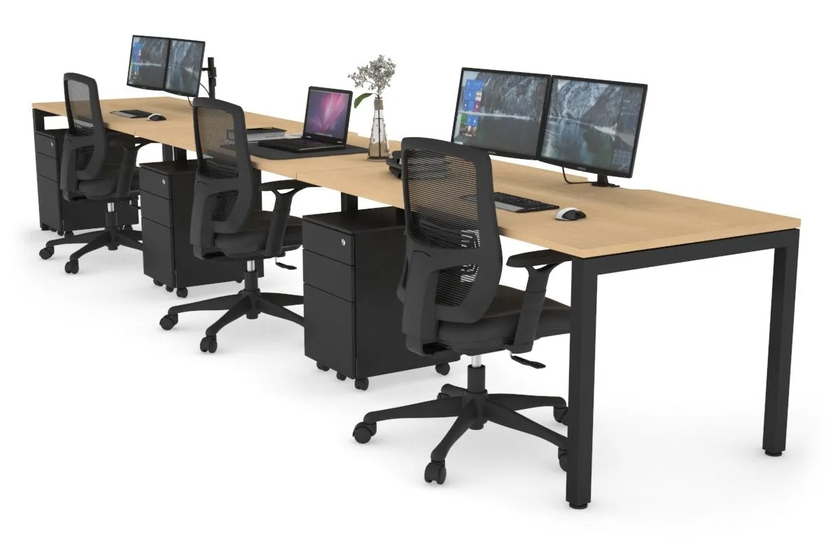 Quadro Square Legs 3 Person Run Office Workstation [1200L x 800W with Cable Scallop]