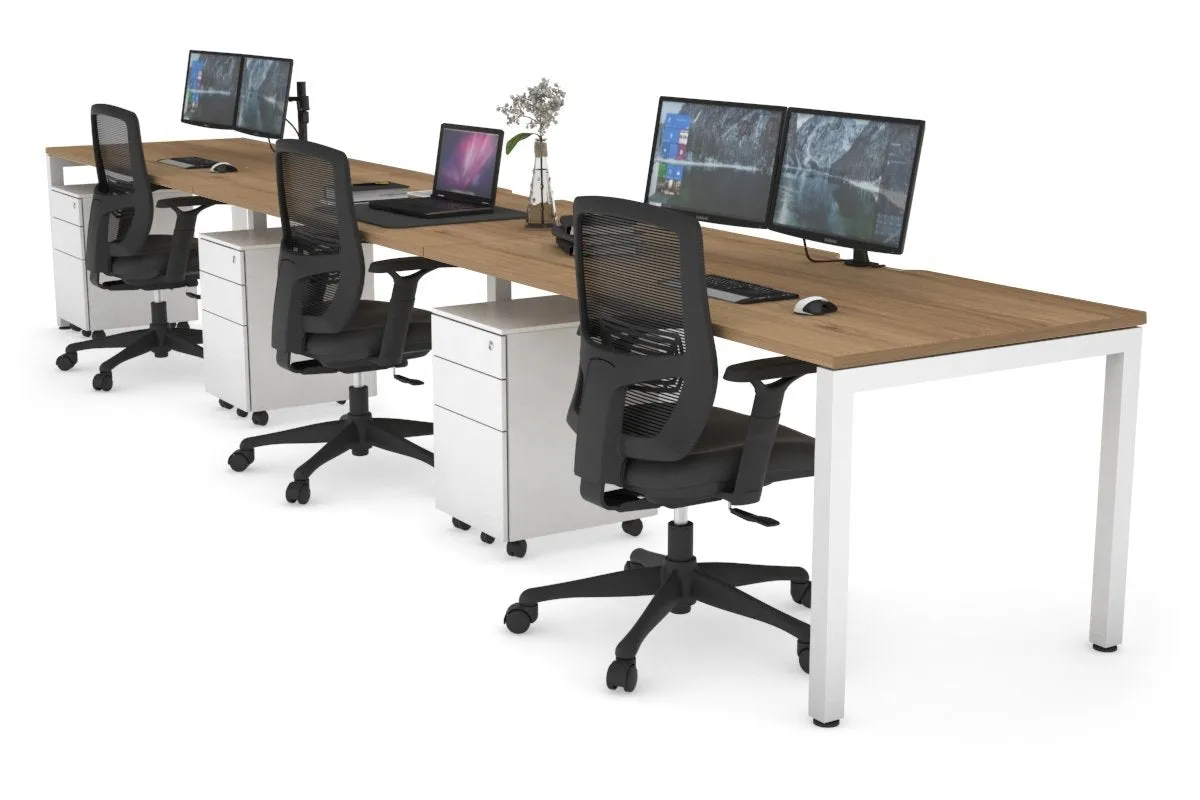 Quadro Square Legs 3 Person Run Office Workstation [1200L x 800W with Cable Scallop]