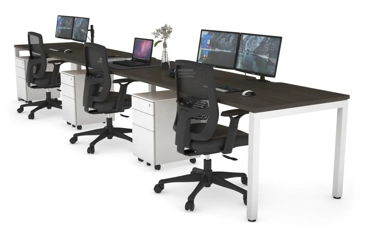 Quadro Square Legs 3 Person Run Office Workstation [1200L x 800W with Cable Scallop]