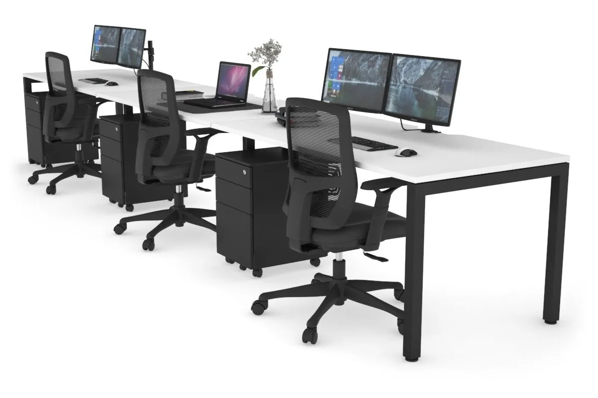 Quadro Square Legs 3 Person Run Office Workstation [1200L x 800W with Cable Scallop]