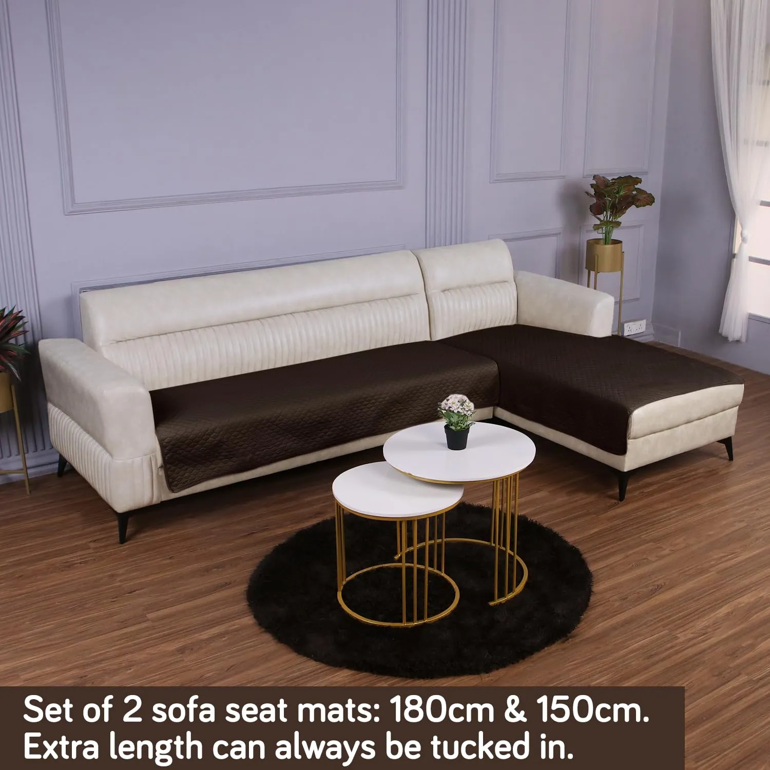 Quilted Sofa Mat Set for 3 Seater and 2 Seater Sofa (L Type), Dark Brown